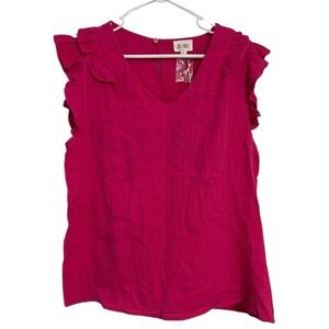 BiBi Women’s Fuchsia Pink Ruffle Short Sleeve Top Size XL NWT